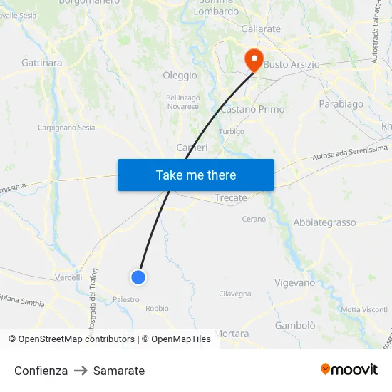 Confienza to Samarate map
