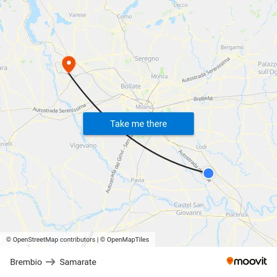 Brembio to Samarate map