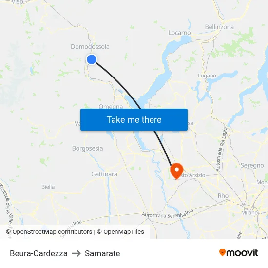 Beura-Cardezza to Samarate map