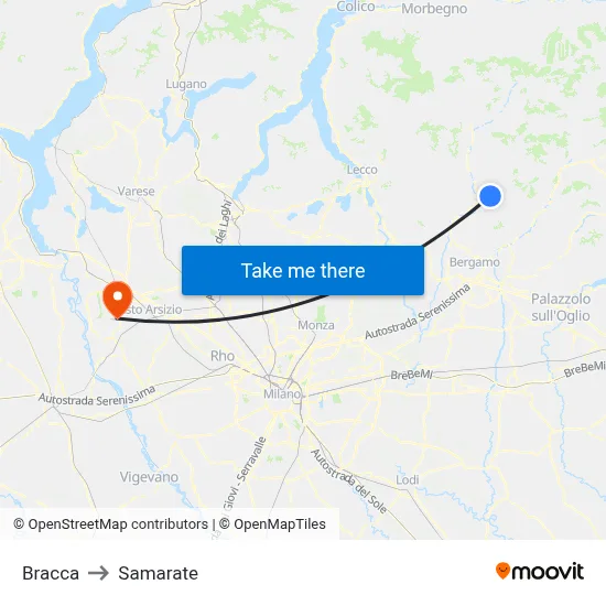 Bracca to Samarate map