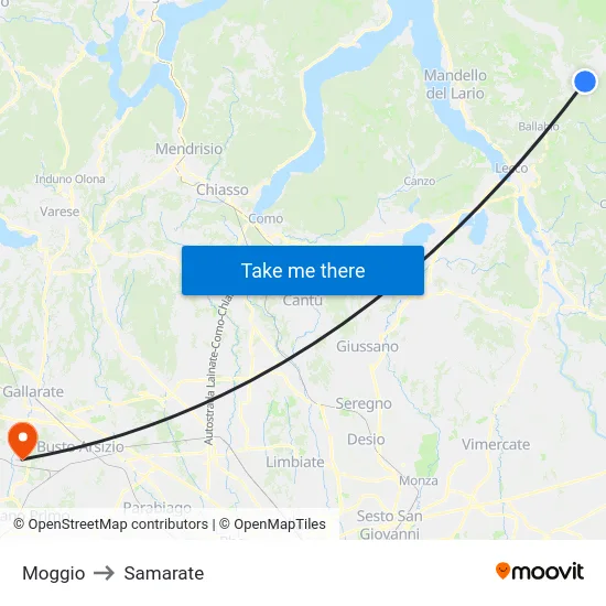 Moggio to Samarate map