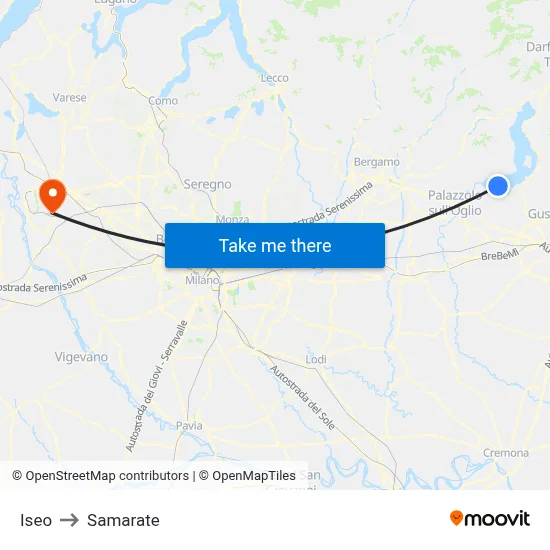 Iseo to Samarate map