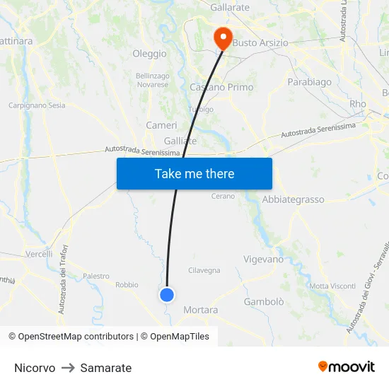 Nicorvo to Samarate map