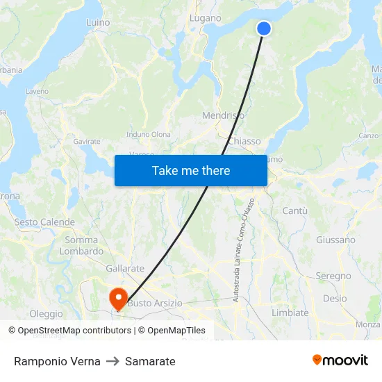 Ramponio Verna to Samarate map