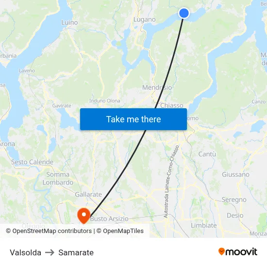 Valsolda to Samarate map