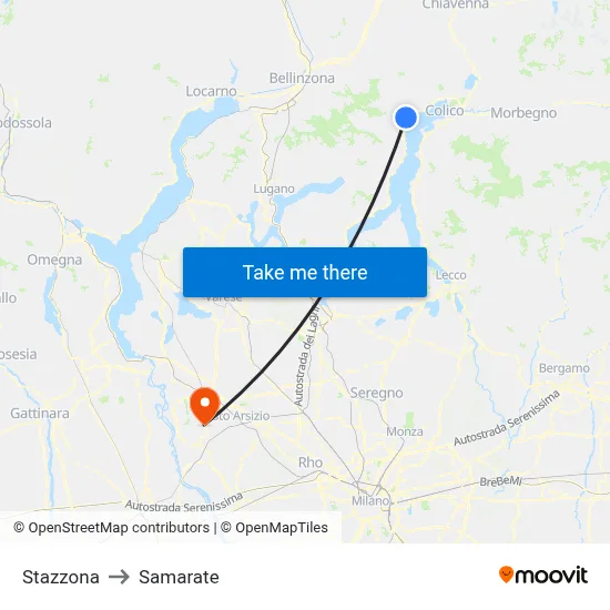 Stazzona to Samarate map