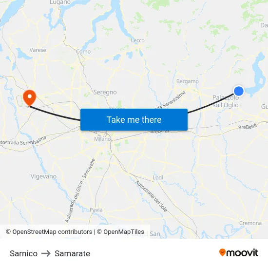 Sarnico to Samarate map