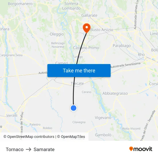 Tornaco to Samarate map