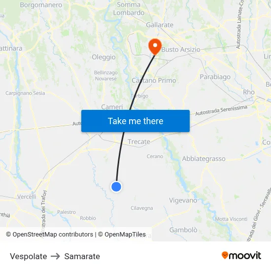 Vespolate to Samarate map
