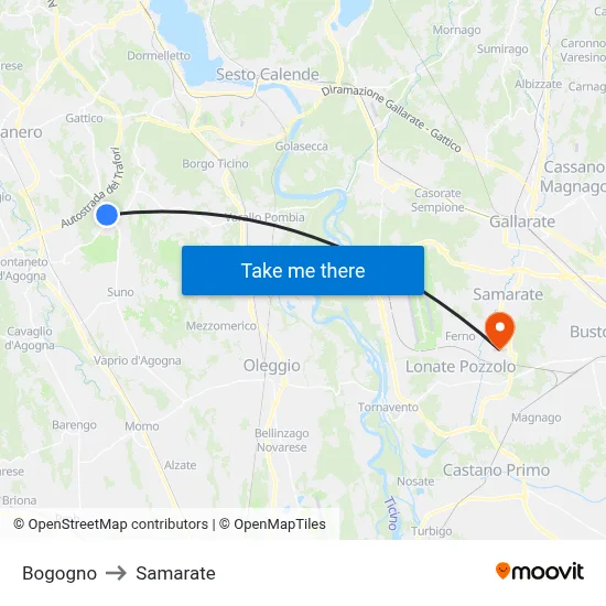 Bogogno to Samarate map