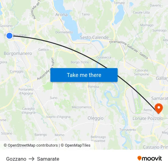 Gozzano to Samarate map