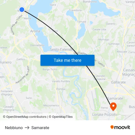 Nebbiuno to Samarate map