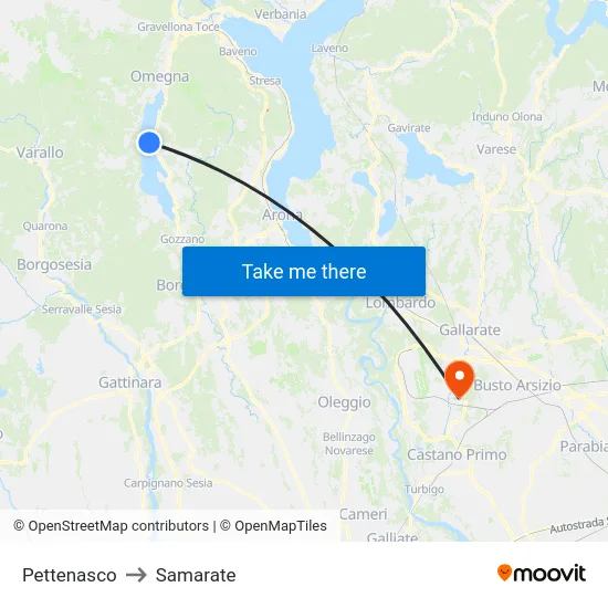 Pettenasco to Samarate map