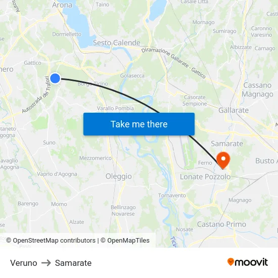 Veruno to Samarate map