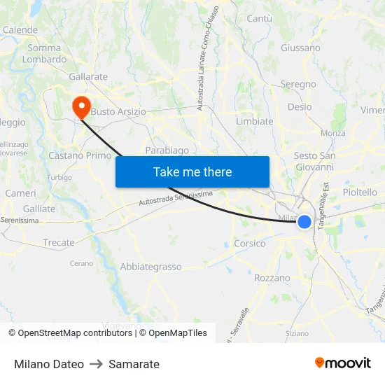 Milano Dateo to Samarate map