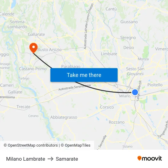 Milano Lambrate to Samarate map