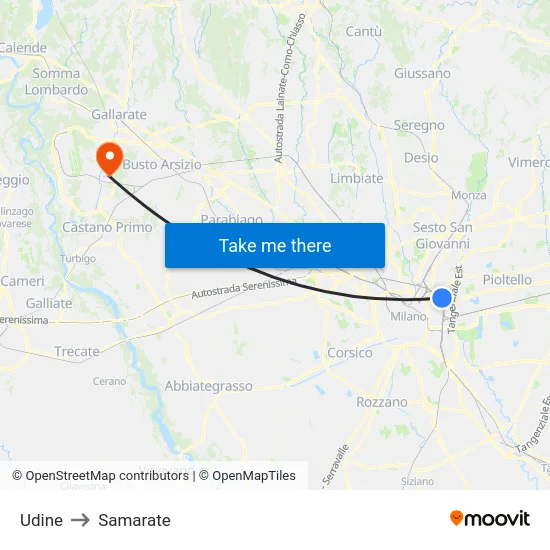 Udine to Samarate map
