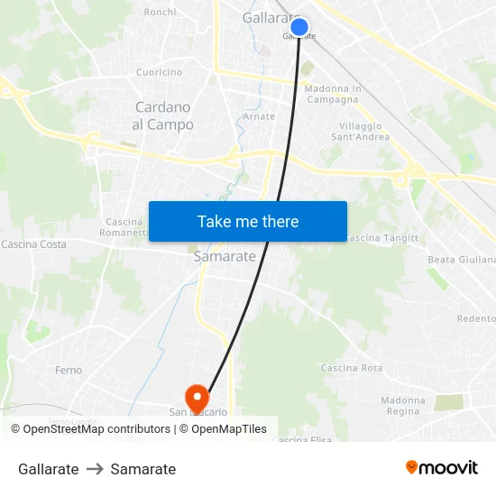 Gallarate to Samarate map