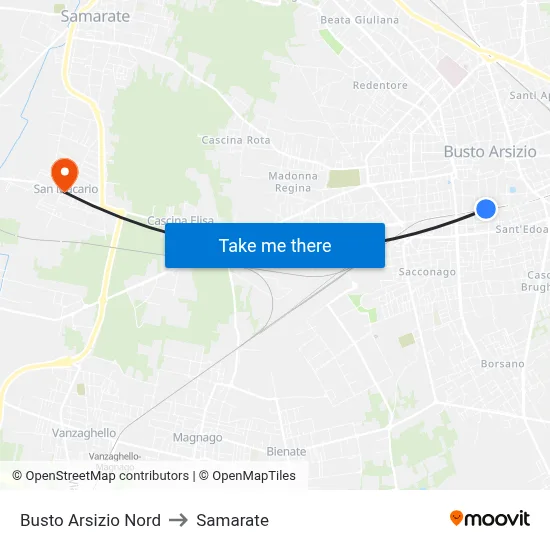 Busto Arsizio Nord to Samarate map