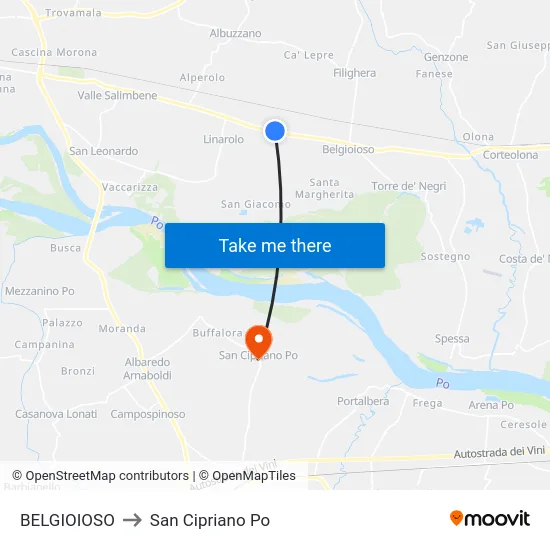BELGIOIOSO to San Cipriano Po map
