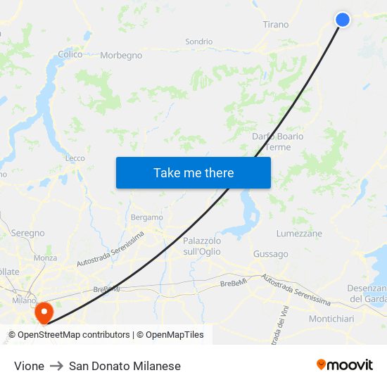 Vione to San Donato Milanese map