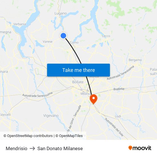 Mendrisio to San Donato Milanese map