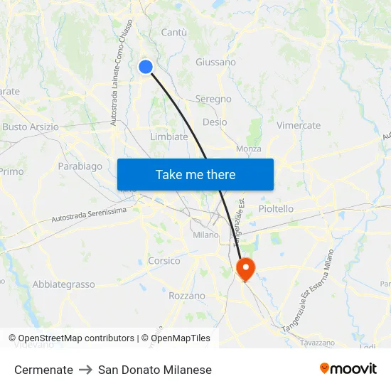 Cermenate to San Donato Milanese map