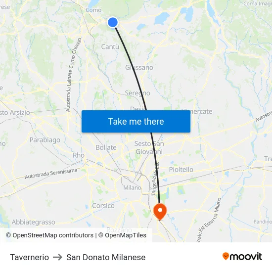 Tavernerio to San Donato Milanese map