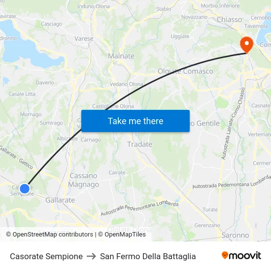 Casorate Sempione to San Fermo Della Battaglia map