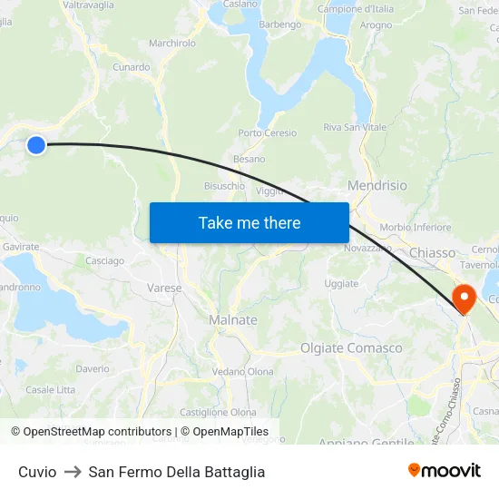 Cuvio to San Fermo Della Battaglia map