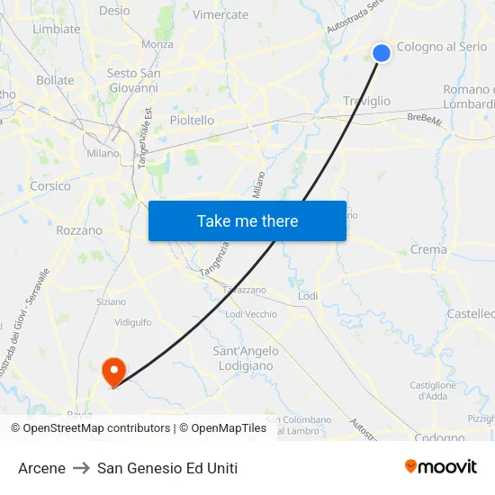 Arcene to San Genesio Ed Uniti map