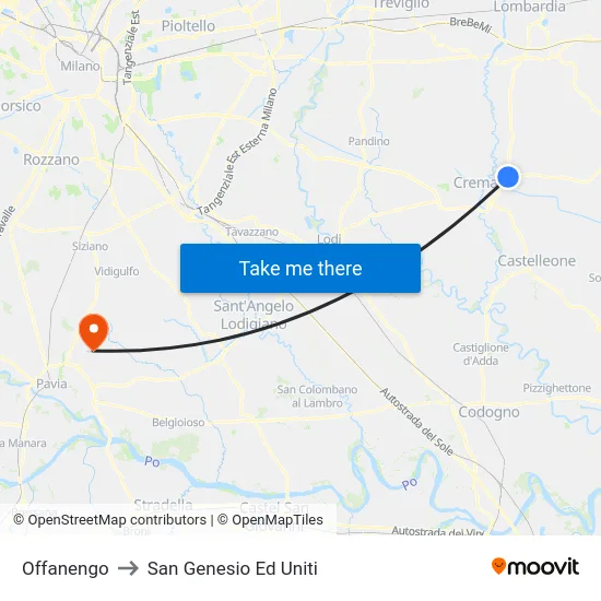 Offanengo to San Genesio Ed Uniti map