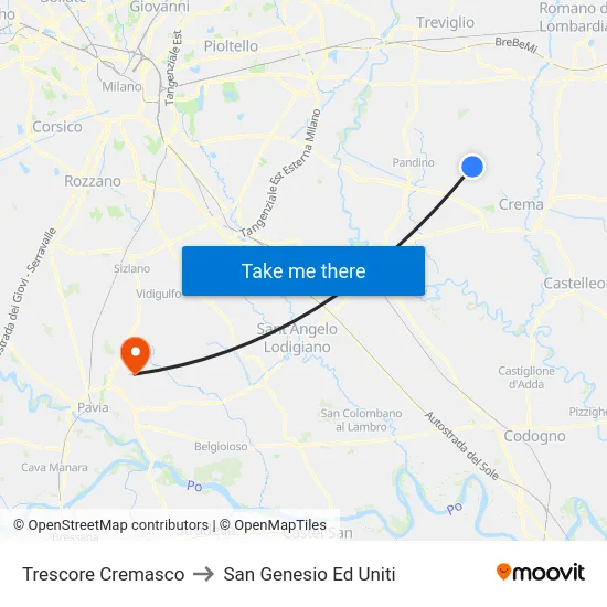 Trescore Cremasco to San Genesio Ed Uniti map