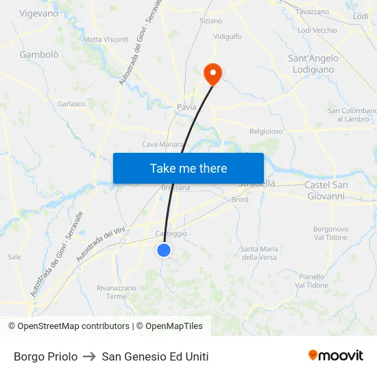 Borgo Priolo to San Genesio Ed Uniti map