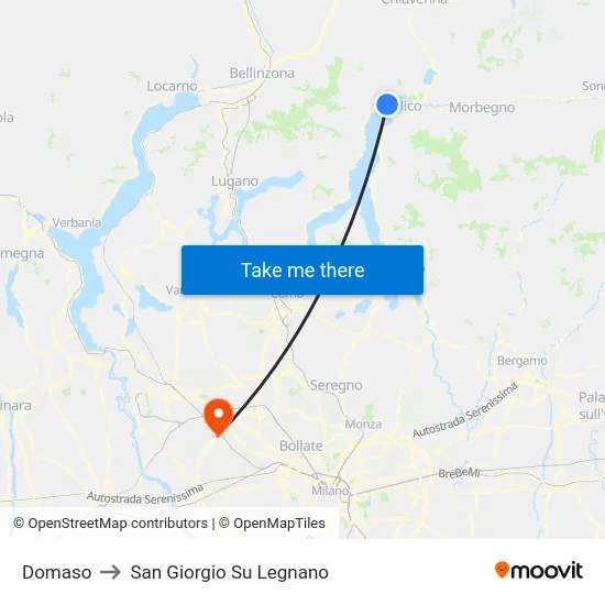 Domaso to San Giorgio Su Legnano map