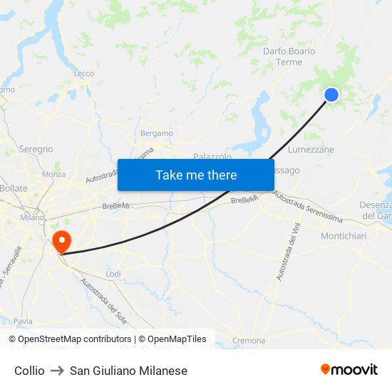 Collio to San Giuliano Milanese map