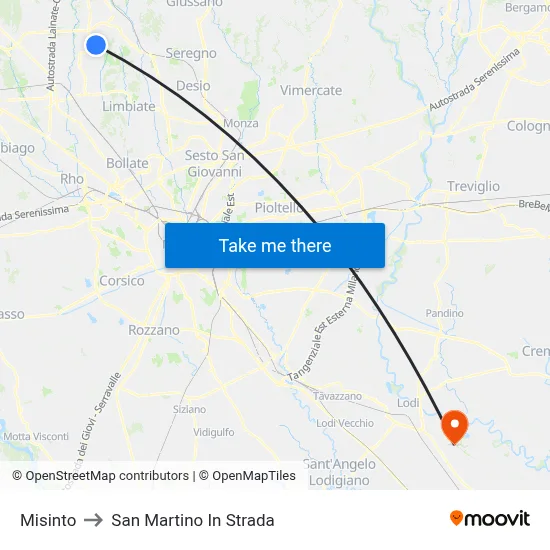 Misinto to San Martino In Strada map