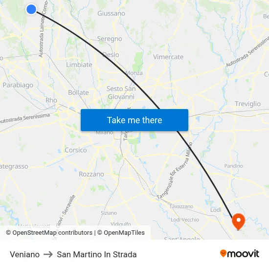 Veniano to San Martino In Strada map