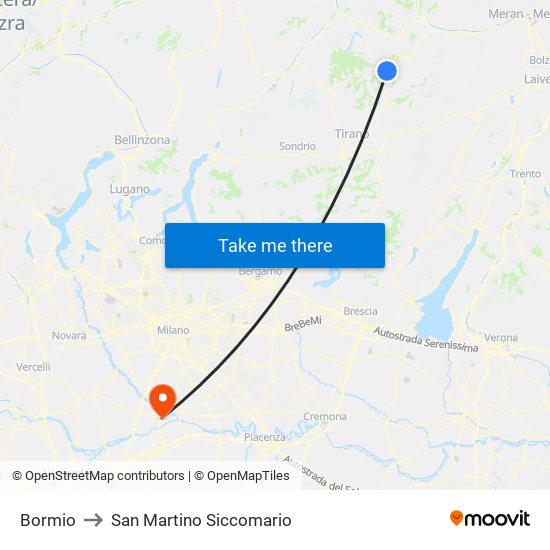 Bormio to San Martino Siccomario map