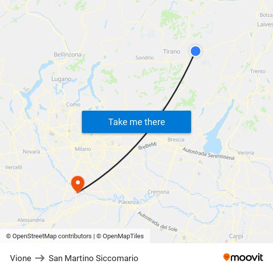 Vione to San Martino Siccomario map