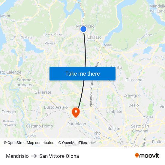 Mendrisio to San Vittore Olona map