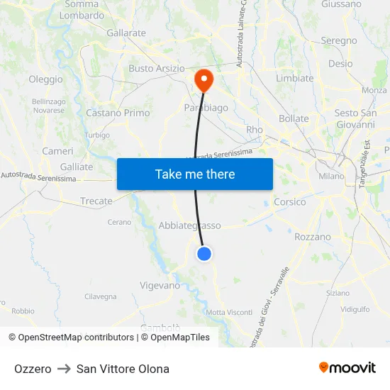 Ozzero to San Vittore Olona map
