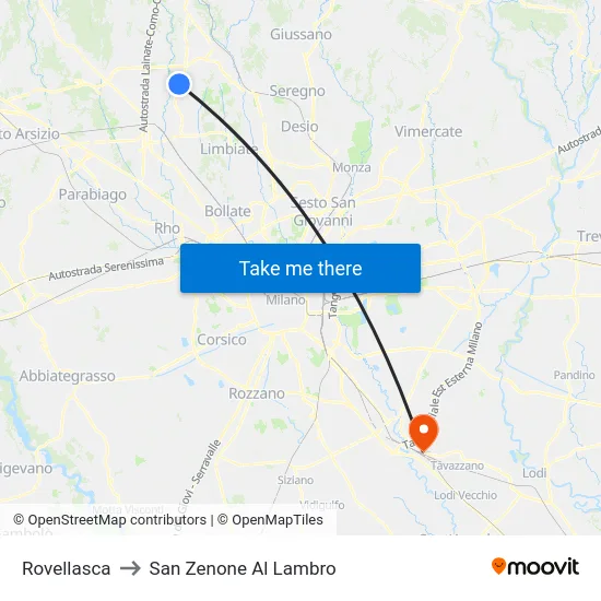 Rovellasca to San Zenone Al Lambro map