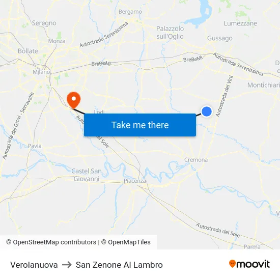 Verolanuova to San Zenone Al Lambro map