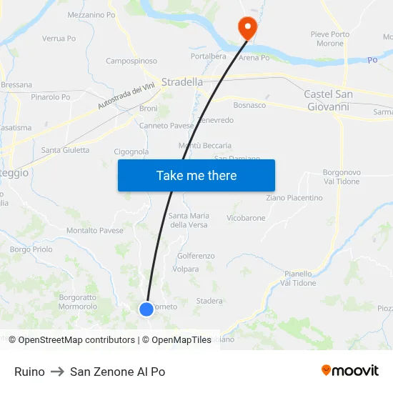 Ruino to San Zenone al Po map