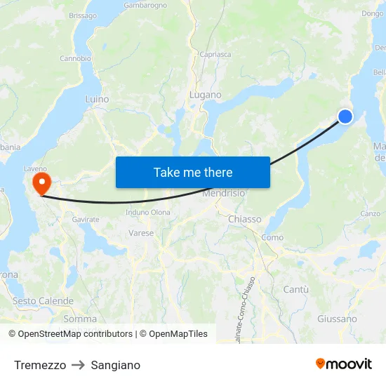 Tremezzo to Sangiano map