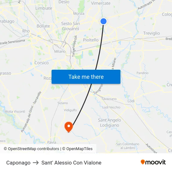 Caponago to Sant' Alessio Con Vialone map