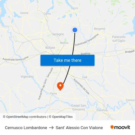 Cernusco Lombardone to Sant' Alessio Con Vialone map