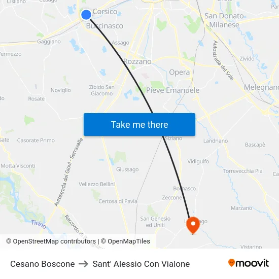 Cesano Boscone to Sant' Alessio Con Vialone map