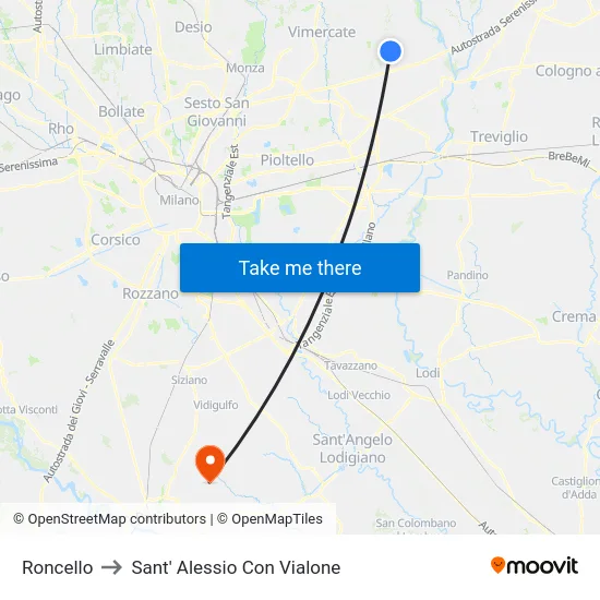 Roncello to Sant' Alessio Con Vialone map